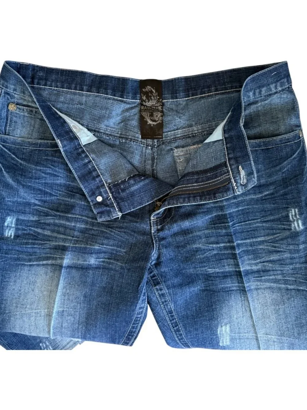 Raw Blue The Denim Kruz Premium Jeans Men's 38x34 Embroidered Angel Wings Y2K
